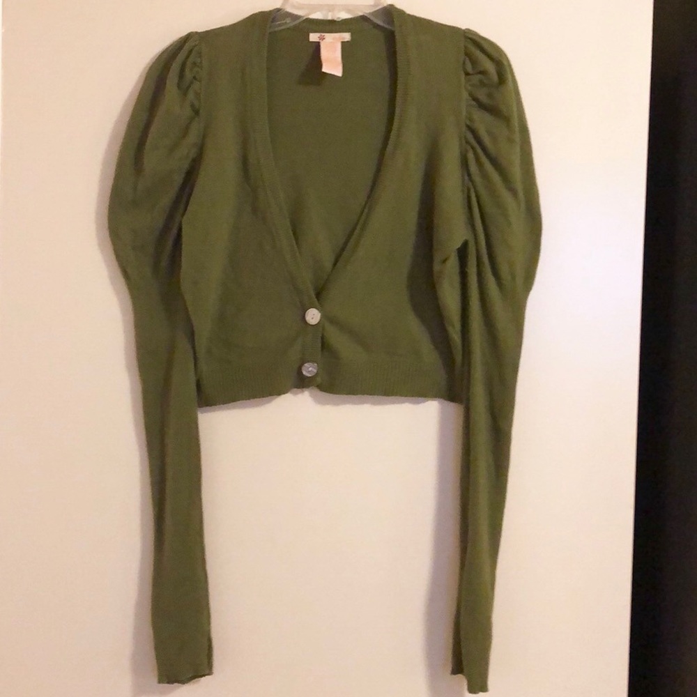 Tulle cropped olive green cardigan